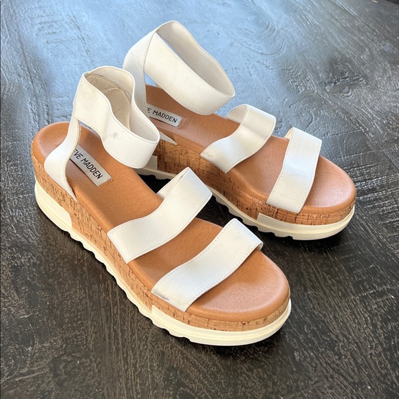 Steve Madden White Cork Platform Sandals - Picture 1 of 9